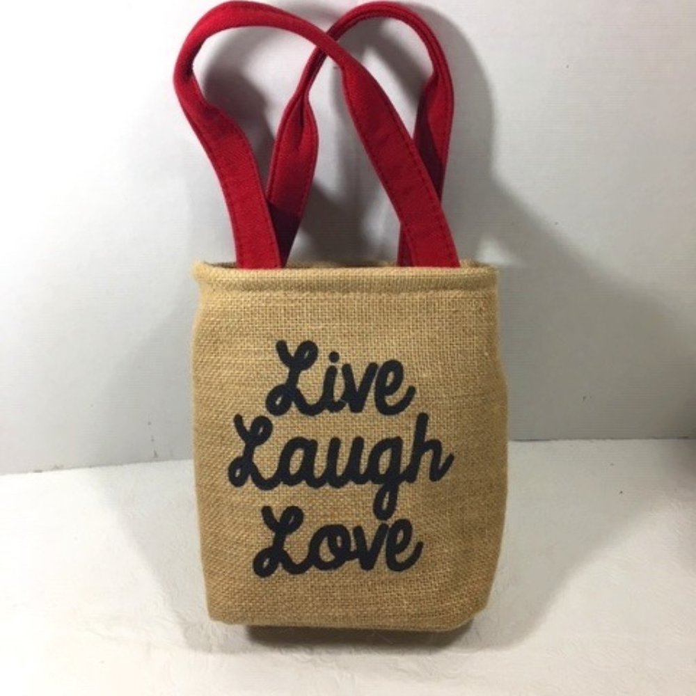 Live Laugh Love Canvas Double Wine Liquor Lined Tote 6.5x8.5"